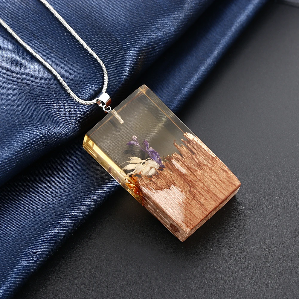 Очаровательное волшебное модное лесное серебряное ожерелье с цепочкой сухой цветок микро вид Смола дерево кулон Смола ожерелье Подарки