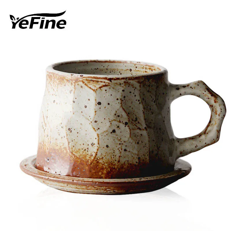 Yefine 300 мл ручная работа грубая Керамика чашки и блюдца керамическая кофейная чашка винтажная послеобеденная чашка для офиса, дома посуда для напитков в подарок