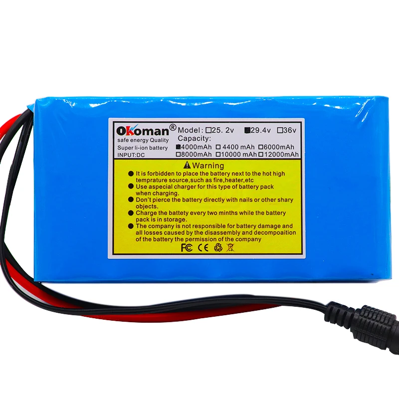 Large capacity 24V 4Ah 7S2P 18650 Battery li-ion battery 29.4v 4000mAh electric bicycle moped /electric/lithium ion battery pack