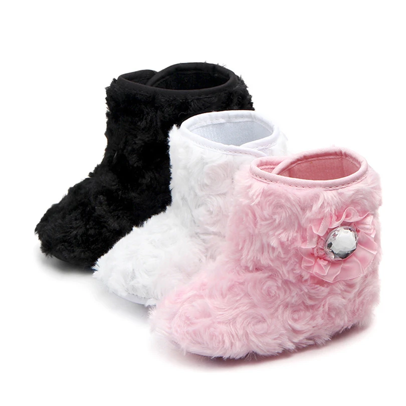 

Newborn Infant Baby Girls Solid Color Lace Flower Plush Boots Fashion Winter Warming Soft Sole Shoes Snow Boots 0-12 Month A20