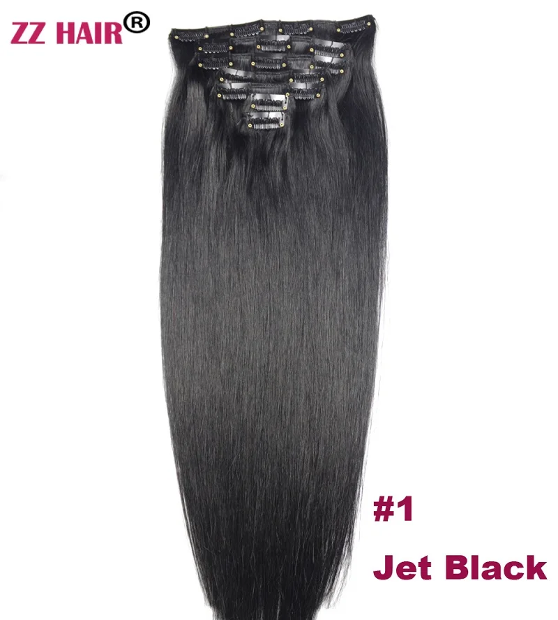 ZZHAIR 100 г-140 г 1"-24" волосы remy для машинного изготовления 7 шт. в наборе человеческие волосы для наращивания на всю голову набор Натуральные Прямые Волосы - Цвет: #1