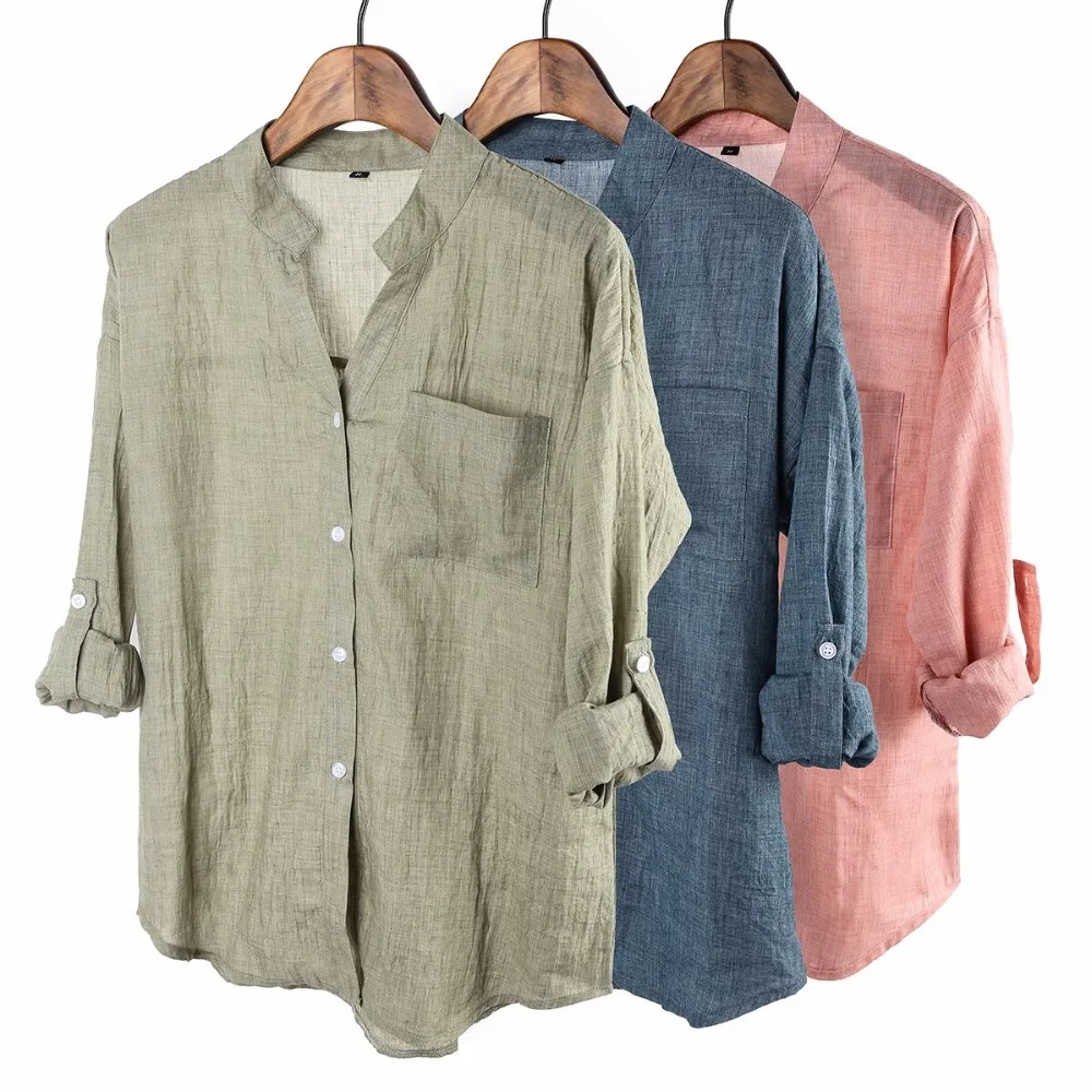 Vente Dioufond Coréen Femmes Chemises D été Blanc Col V Femmes Blouses Mode Décontracté Poche Femme Chemise Coton Tops D été 2018 S 2XL