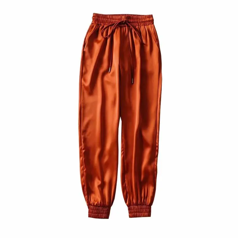 orange pants SheMujerSky атласные черные брюки женские повседневные штаны однотонные джоггеры женские брюки pantalones mujer - Цвет: orange pants