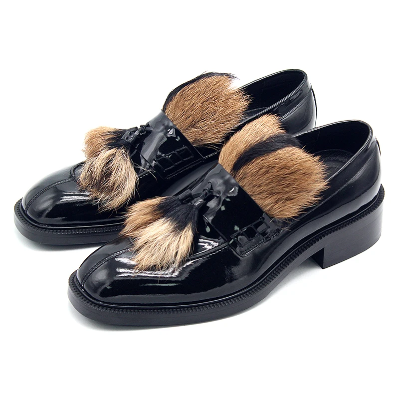 Новые черные туфли-оксфорды с натуральным мехом; модельные туфли на плоской подошве; модные дизайнерские мужские деловые туфли на плоской подошве