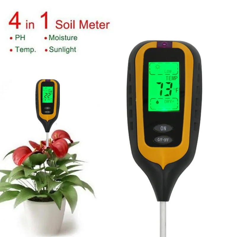 4-in-1 Soil Moisture Meter, Digital Plant Temperature, Soil Moisture, PH  Meter, Sunlight Intensity, Moisture Meter for House Plants, Soil Test Meter