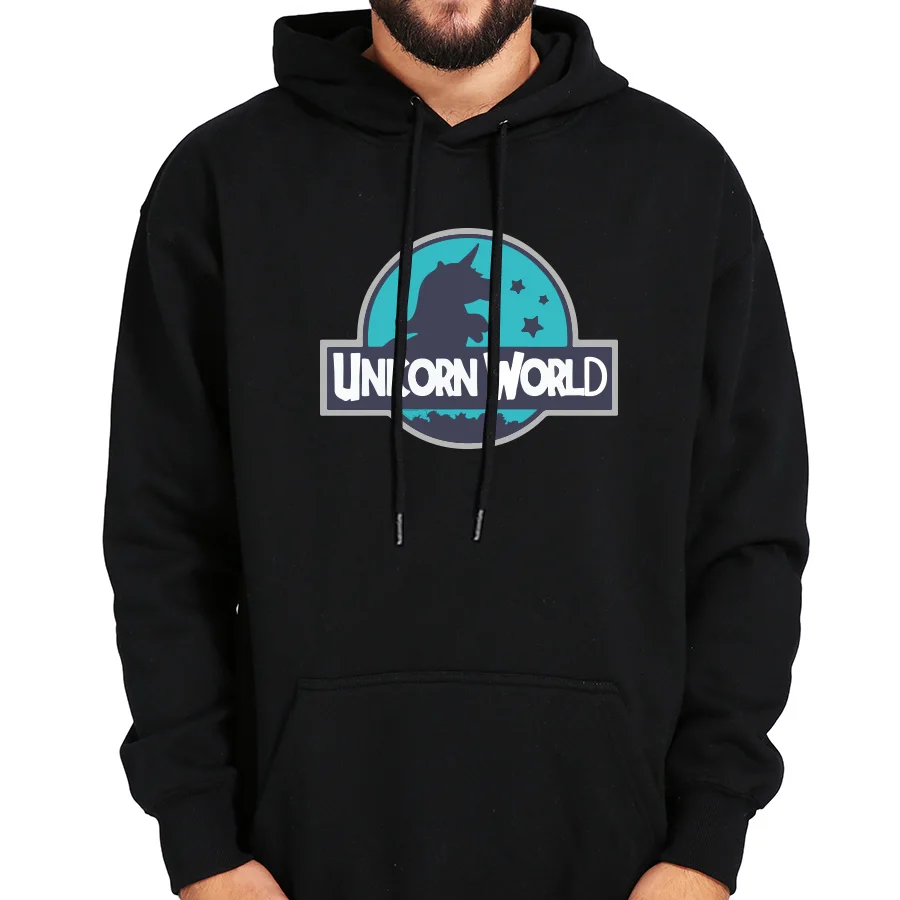 

Unicorn World Hoodie Men Cute Cartoon Animal Graphic Sweatshirt Black Gray Autumn Winter Tops Plus Velvet Casual Thick Hoody