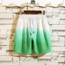 Градиент цвета хлопчатобумажные шорты мужские летние свободные бермуды галстук краситель эластичная талия короткие Masculino Pantalones Cortos Hombre 3