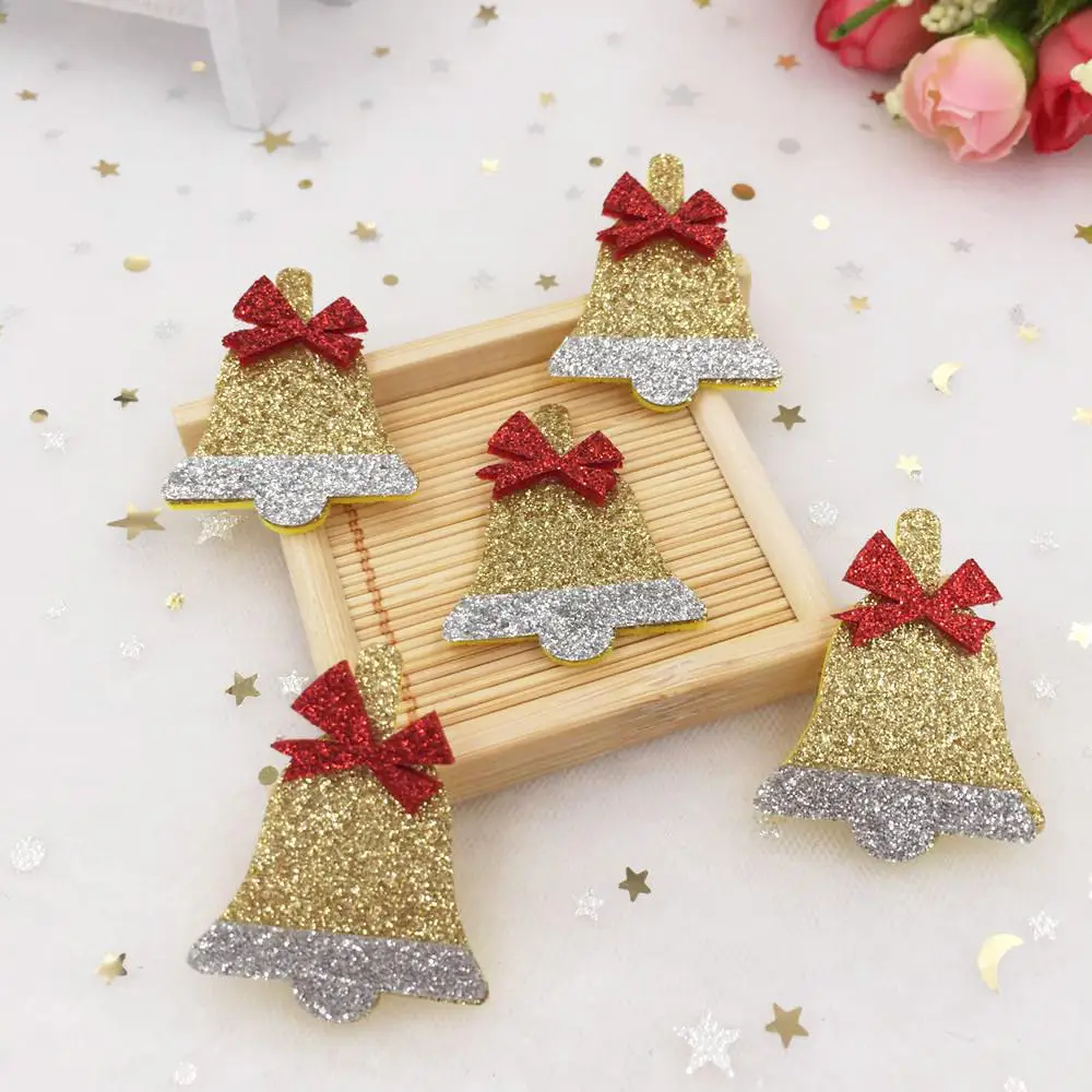 

10pcs 32*40mm Felt Fabric Glitter Paillette Christmas Bell Applique Wedding DIY Patches A392
