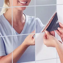 Hot 9Pcs 15*15cm Square Wall Art Mirror wall stickers Home Room Kitchen Shower DIY Living Room