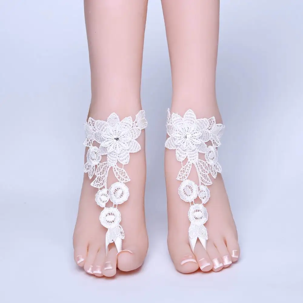 

2019 NEW Foot Chain Lace Ankle Bracelet Bridal Beach Wedding Barefoot Sandals Women White