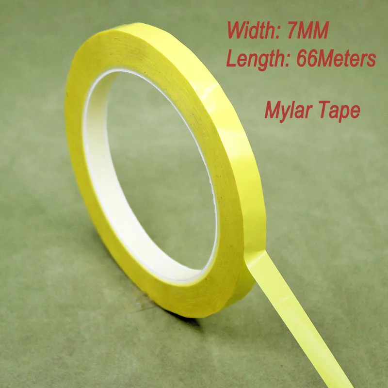 

2rolls/Lot 7MM Width 66 Meters Length PET Film Yellow Mylar Tape Adhesive Insulation Anti-Flame For Transformer Capacitor Motors