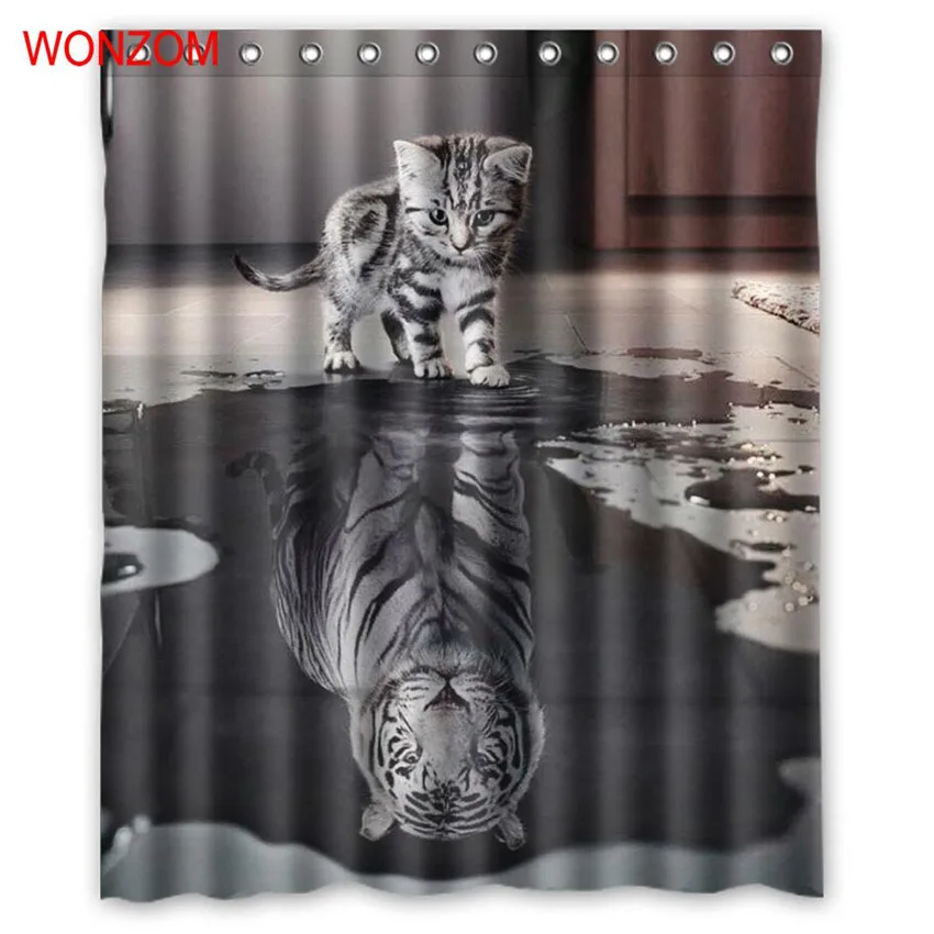 WONZOM Тигр и Кот занавески для душа s с 12 крючками для Mildewproof Ванная комната Декор современные животные для ванной водонепроницаемый занавес подарок - Цвет: 16445