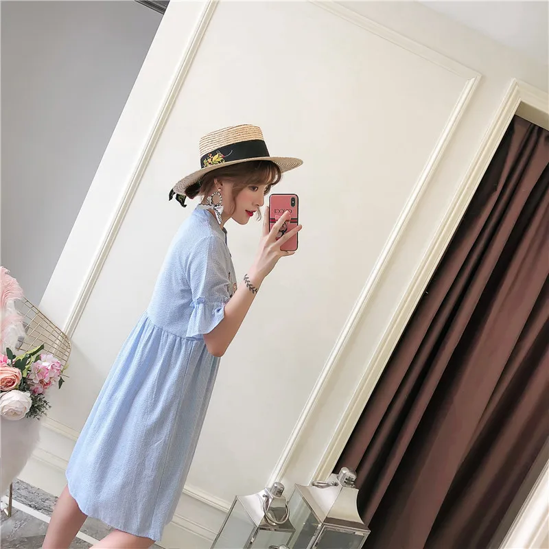 Womens Blue Flower Embroidered Dresses 2019 New Fashion Women Short Sleeve Summer Dress XL-5XL Cotton Vintage Vestidos Beach Womens Blue Flower Embroidered Dresses 2019 New Fashion Women Short Sleeve Summer Dress XL-5XL Cotton Vintage Vestidos Beach
