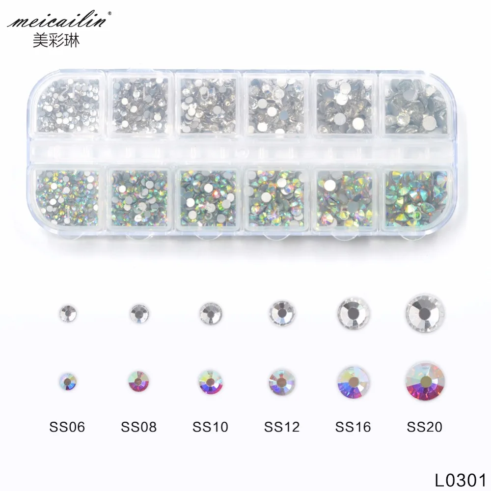 

1 Case SS06-SS20 AB Non Hotfix Nail Rhinestone with Dotting Multi-size Manicure Crystal Nail Art Decorations Nail Supplies