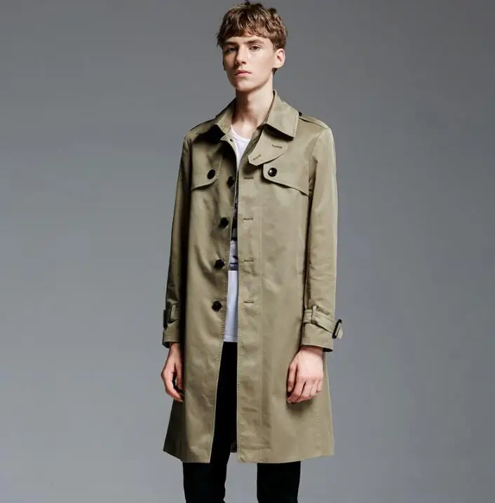 Free shipping single breasted trench coat men overcoat long sleeve mens