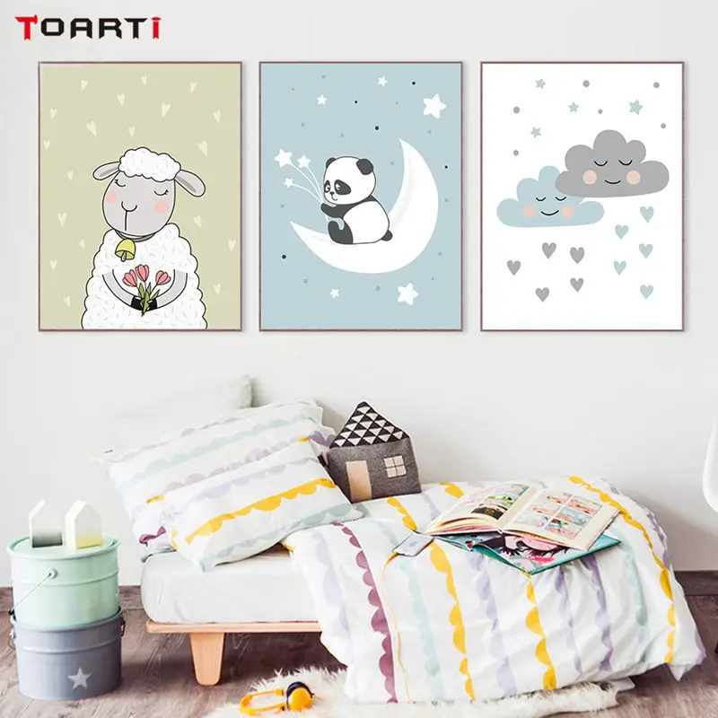 Cute Panda Sheep Nordic Canvas