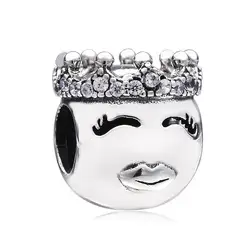 Аутентичные 925 реальные шариков стерлингового серебра корона улыбаясь-face деликатес Подвески Fit Пандора оригинальные Подвески Браслеты