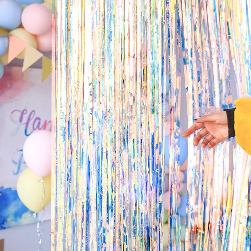 

1x2M Wedding Backdrop Transparent Tassel Foil Curtain Kids Birthday Party Decorations Adults Unicorn Party Backdrop TB12