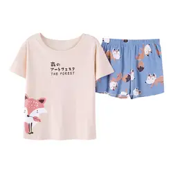 Yasemeen/летние розовые рубашки с короткими рукавами и синие короткие штаны, ночная рубашка, Хлопковая пижама с героями мультфильмов, комплект