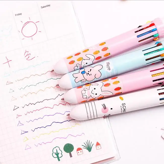1 шт. многоцветная 10 в 1 пресс кролик шариковая ручка, рекламная ручка авторучка для подписи школьные и офисные канцелярские принадлежности