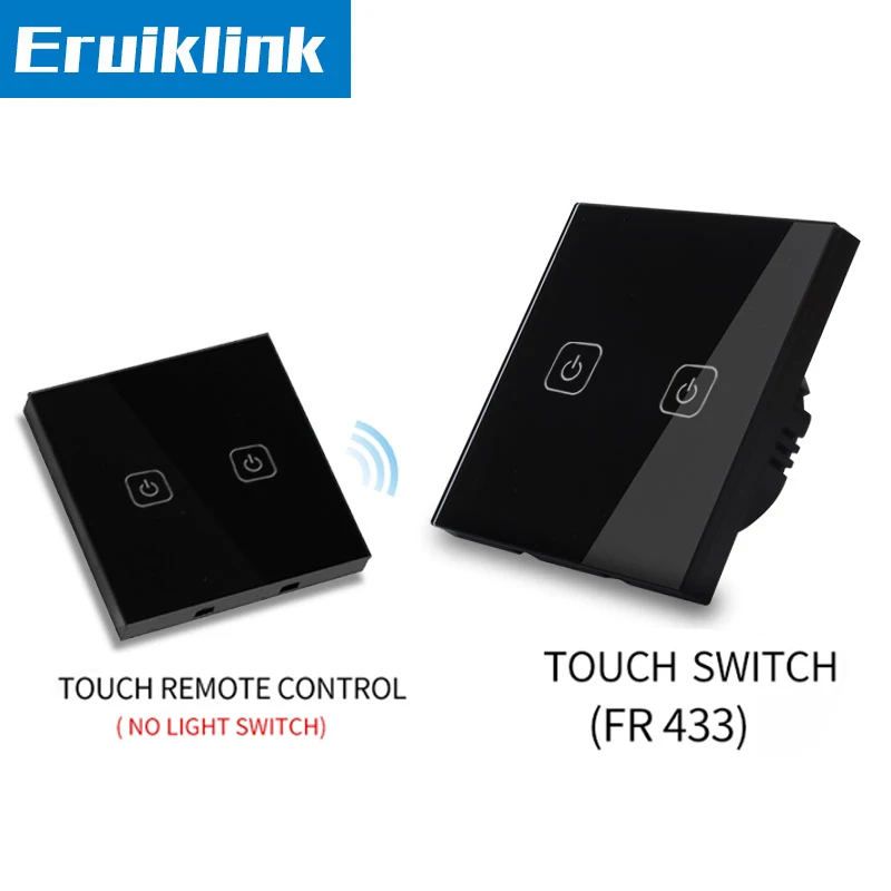 EUUK Standard Light Switch,123 gang 2 way Black Glass Panel Touch remote control switches+LED Indicator RF433 Smart home (2) - 