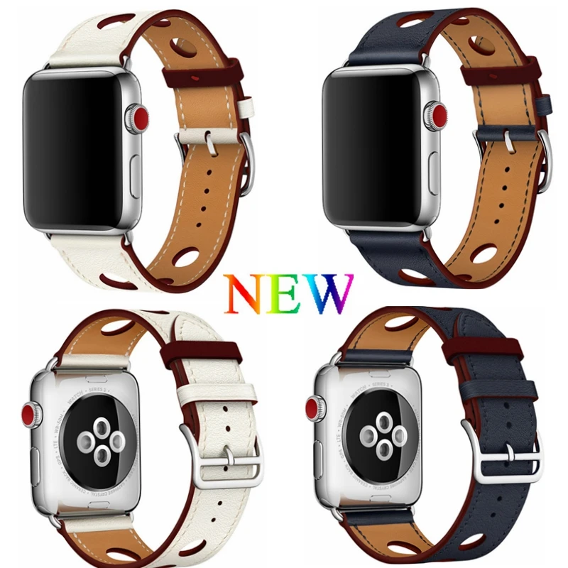 

Newest Genuine Leather Watch Strap Band For Apple Watch 1 2 3 Single Tour Rallye 6 Port herm Watchbands 38mm 42mm iWatch Straps