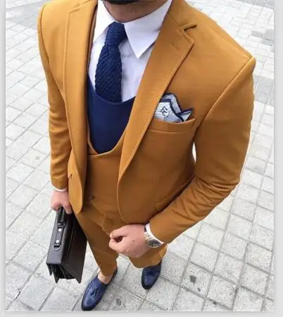 Новейший дизайн пальто брюки желтый коричневый двубортный мужской костюм Terno зауженный крой тощий 3 шт смокинг на заказ Блейзер Masculino - Цвет: same as image