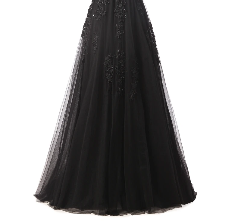 Женское вечернее длинное платье SSYFashion, бальное платье с закрытой спиной, V-образным вырезом и кружевной вышивкой с бисером, платье с рукавом до локтя для свадебных и выпускных торжеств, индивидуальный пошив - Цвет: Черный