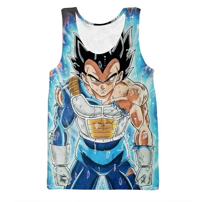 

Dragon Ball Z Mens Summer Tank Tops Super Saiyan Goku White God Vegeta Vegetto Dragonball Bodybuilding Vest Fitness Jersey