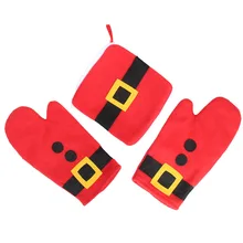 10 комплектов Рождественские перчатки Санта Клауса СВЧ плотные изоляционные подставки кухонные хлопковые термостойкие для плиты рукавицы с дисковой прокладкой