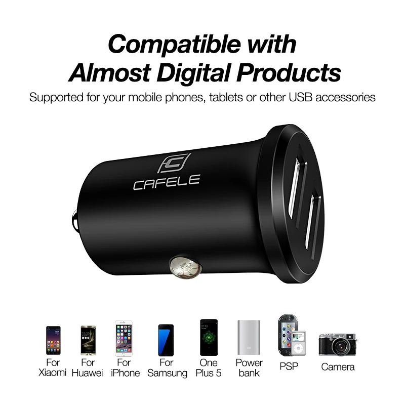 CAFELE роскошный двойной порт USB Автомобильное зарядное устройство для iphone 8 7 6 S 5s