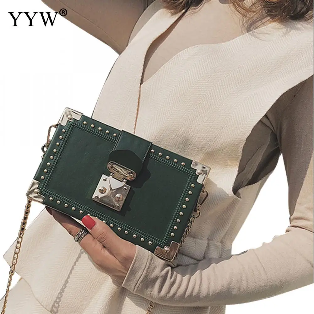 Зеленые винтажные сумки клатч коробка Женский кошелек и сумочка с заклепками через плечо красный дневной клатч Сумочка Кошелек