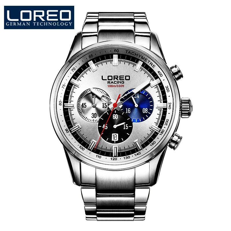 

LOREO scratch resistant waterproof automatic mechanical 316L stainless steel calendar genuine fashion sport white watch