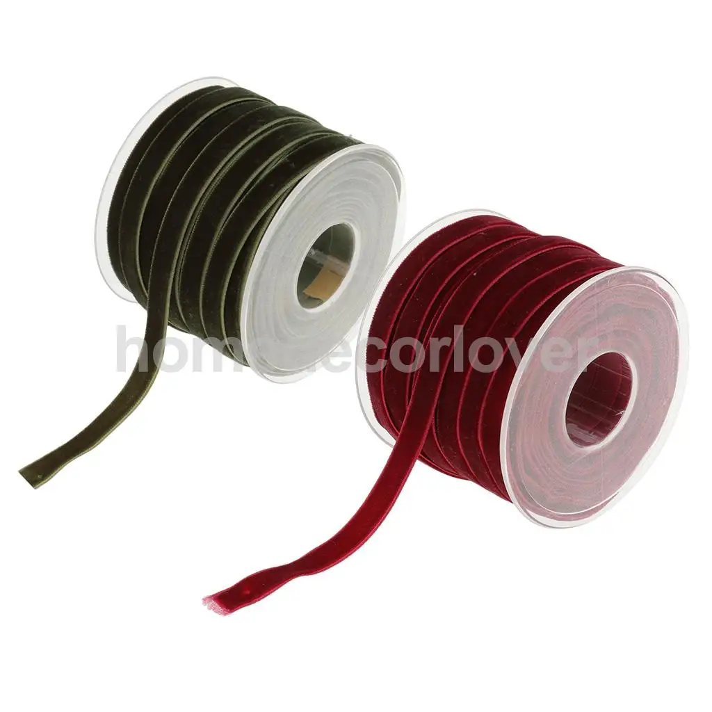 2*20 Yard Velvet Ribbon Roll For Diy Handicraft Decoratio or Holiday Gift Package Wrapping Wine Red & Green