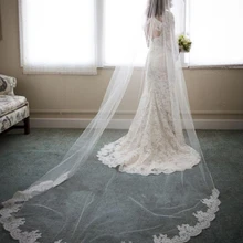 Романтическая 2,8 м свадебная фата Соборная расшитая блестками кружевная Апликация край Длинная фата для невесты лицевая вуаль для женщин женственные Подарки свадебная фата