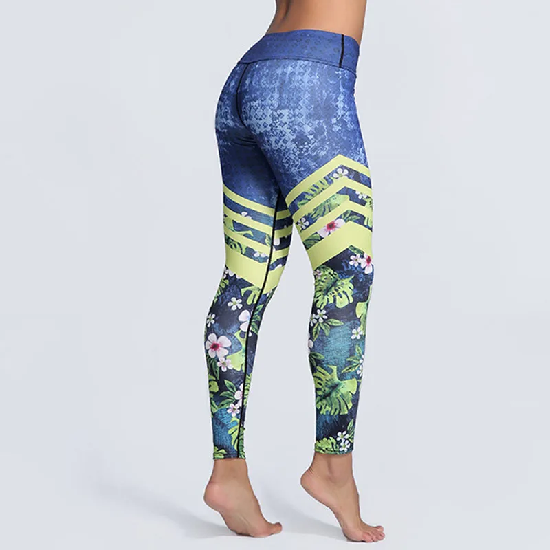 

Hot New Stripe Elastic Leggings For Women Fashion Leaf Printed Plus Size Fitness Legging Push Up Force Exercise Dry Quick Pants