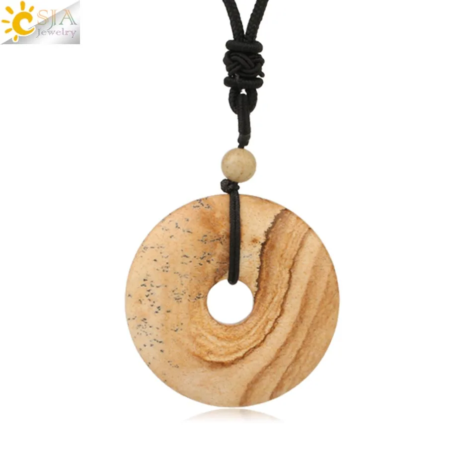 Picture Jasper Csja подвеска-Пончик Из Натурального Камня Ожерелье 40 мм Круглый Круг заживляющий розовый с кварцевым тигровым глазом шарик для женщин мужские ожерелья подарок G138 - Окраска металла: Picture Jasper