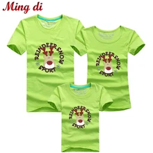 Ming Di Family Look Christmas Deer T Shirts Summer Family Matching Clothes Mom Dad Son Daughter