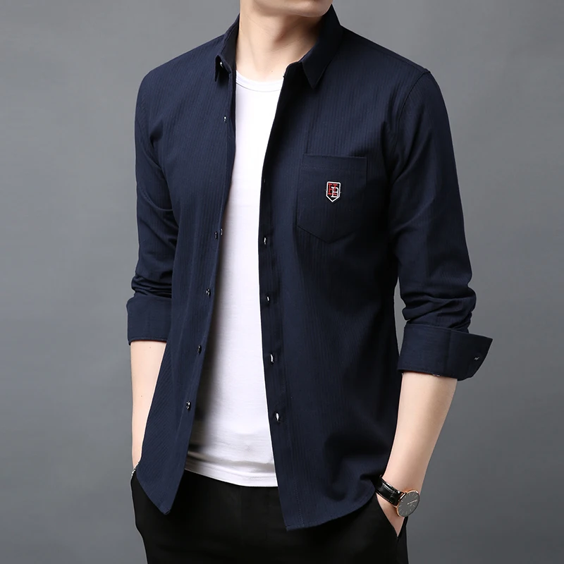 2019 Fashion Brand Designer Shirt Mens Solid Color Slim Fit Street Wear Long Sleeve High Quality New Casual Clothes