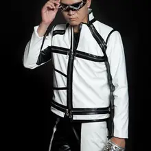 Черный белый Сращивание мода мотоциклы короткая pu искусственная кожа куртка для мужчин певица 1 мужские кожаные куртки и пальто Настраиваемые