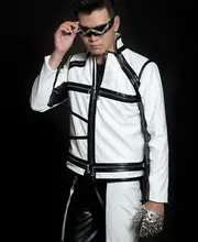 Black white splice fashion Motorcycles short pu faux leather jacket men Singer 1 mens leather jackets and coats Customizable