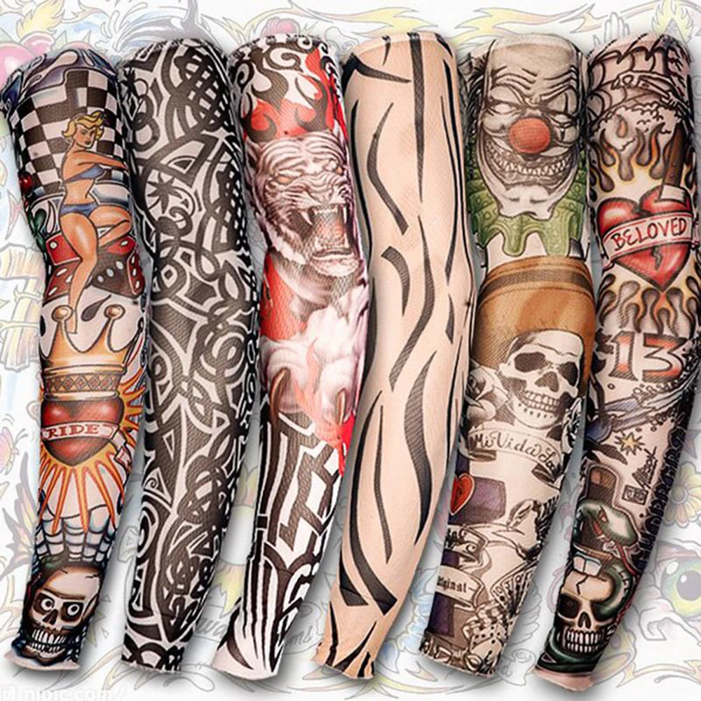 

6 PCS Motorcycle Arm Sleeves Nylon Arts Stretchy Tattoo Face Mask Arm Stockings Riding 140 Styles For Men Women Masque Moto