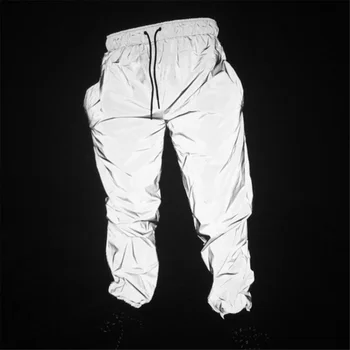 

Helisopus Men Reflective Pants Hip Hop Joggers Casual Pants Fashion Stage Costume Night Club Trousers