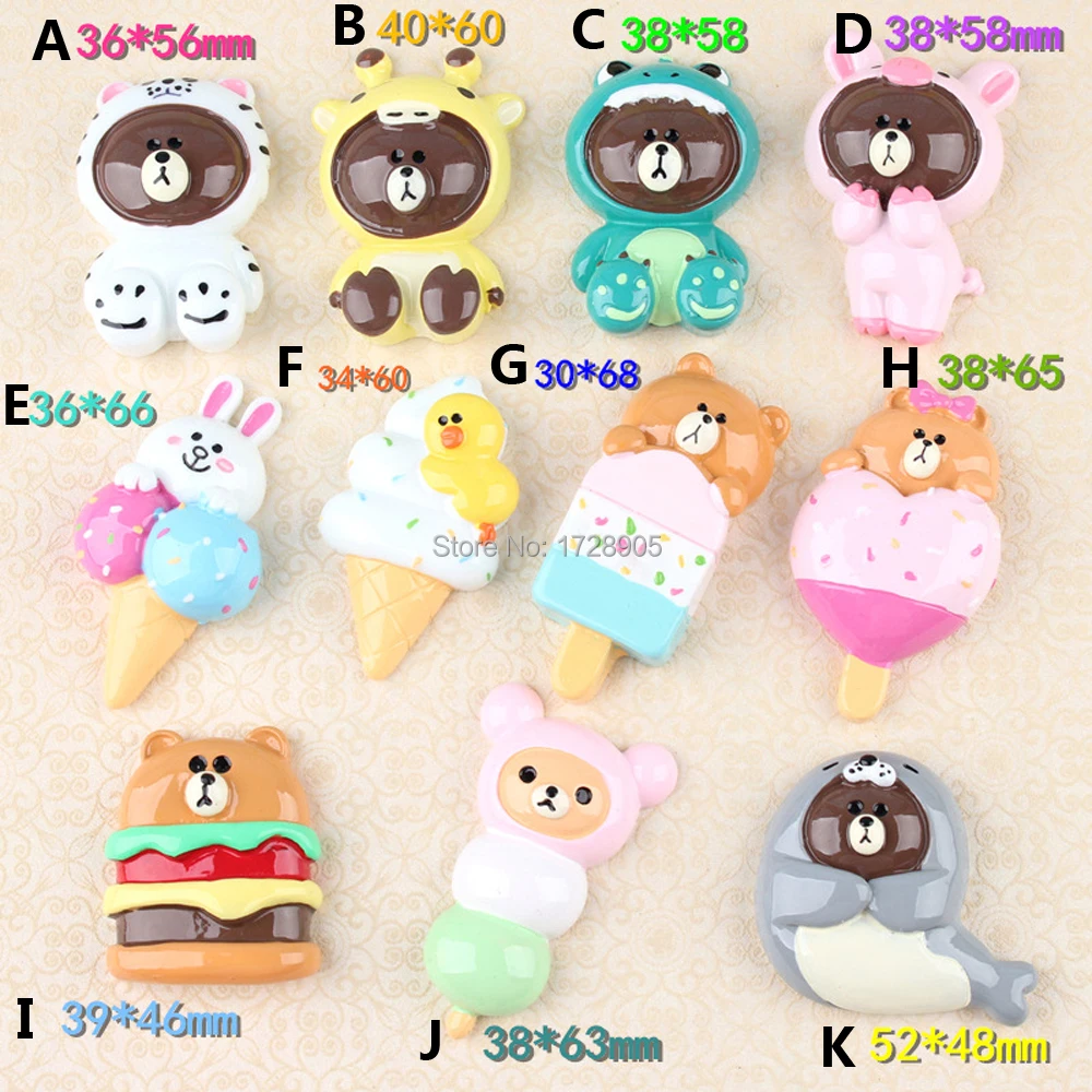 

Resin Cabochons Cartoon Figure Bear pattern flatback Big Size 5 pcs Flat Back Button Embellishments Scrapbook Craft DIY