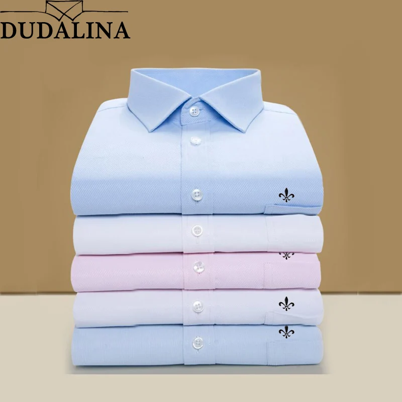 DUDALINA 2019 الرجال قميص زائد حجم جيب بأكمام طويلة الكلاسيكية الذكور قمصان الرسمي قميص رسمي للأعمال رجل التطريز شعار S-9XL