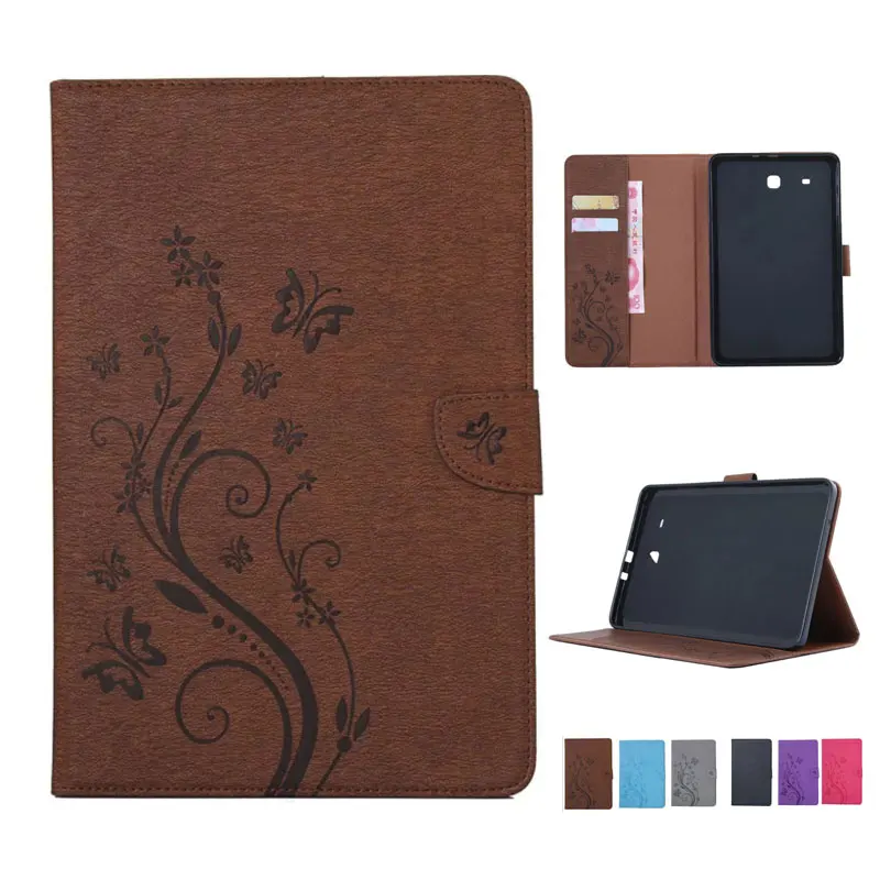Retro Folding Flip Wallet PU Leather Stand Cover Case For Samsung Galaxy Tab E 9 6