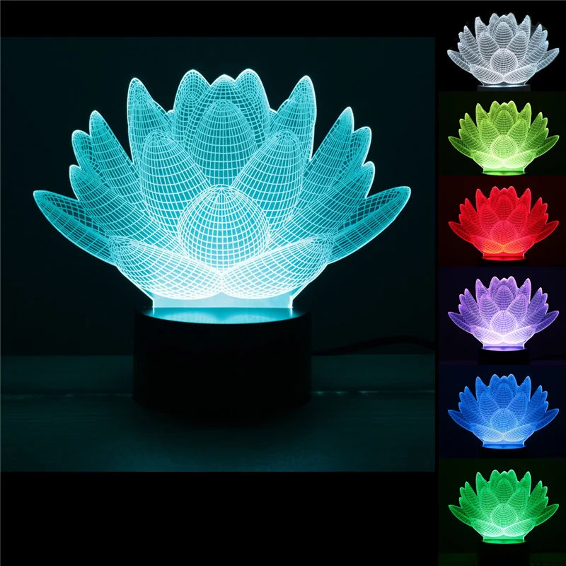 Personality Lotus Flower USB 3D Led Night Light 7Colors Changing Mood