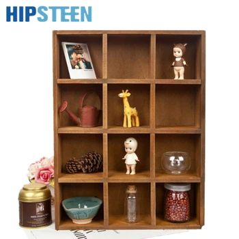 

HIPSTEEN Vintage Pine Wood 12-Cubby 4-Layer Tray Storage Cabinet Laminated 12-Cube Organizer Kitchen & Office Space Saver System