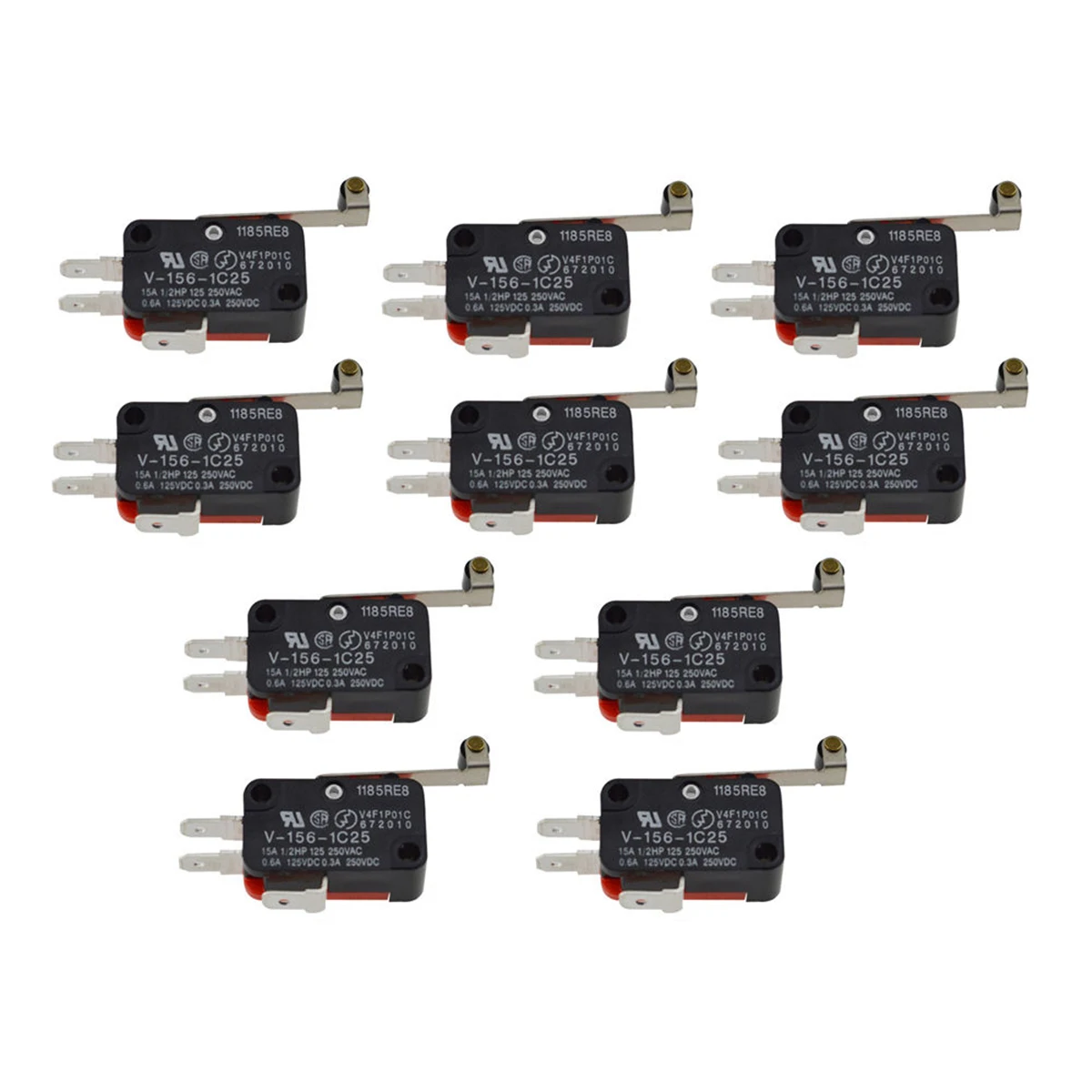 10pcs Durable Micro Limit Switch V-156-1C25 Long Hinge Roller Momentary SPDT Snap Action