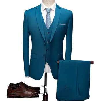 

(jacket + waistcoat + trousers) new men's fashion slim suit 2019 men's business casual suit best man three-piece suit blazer
